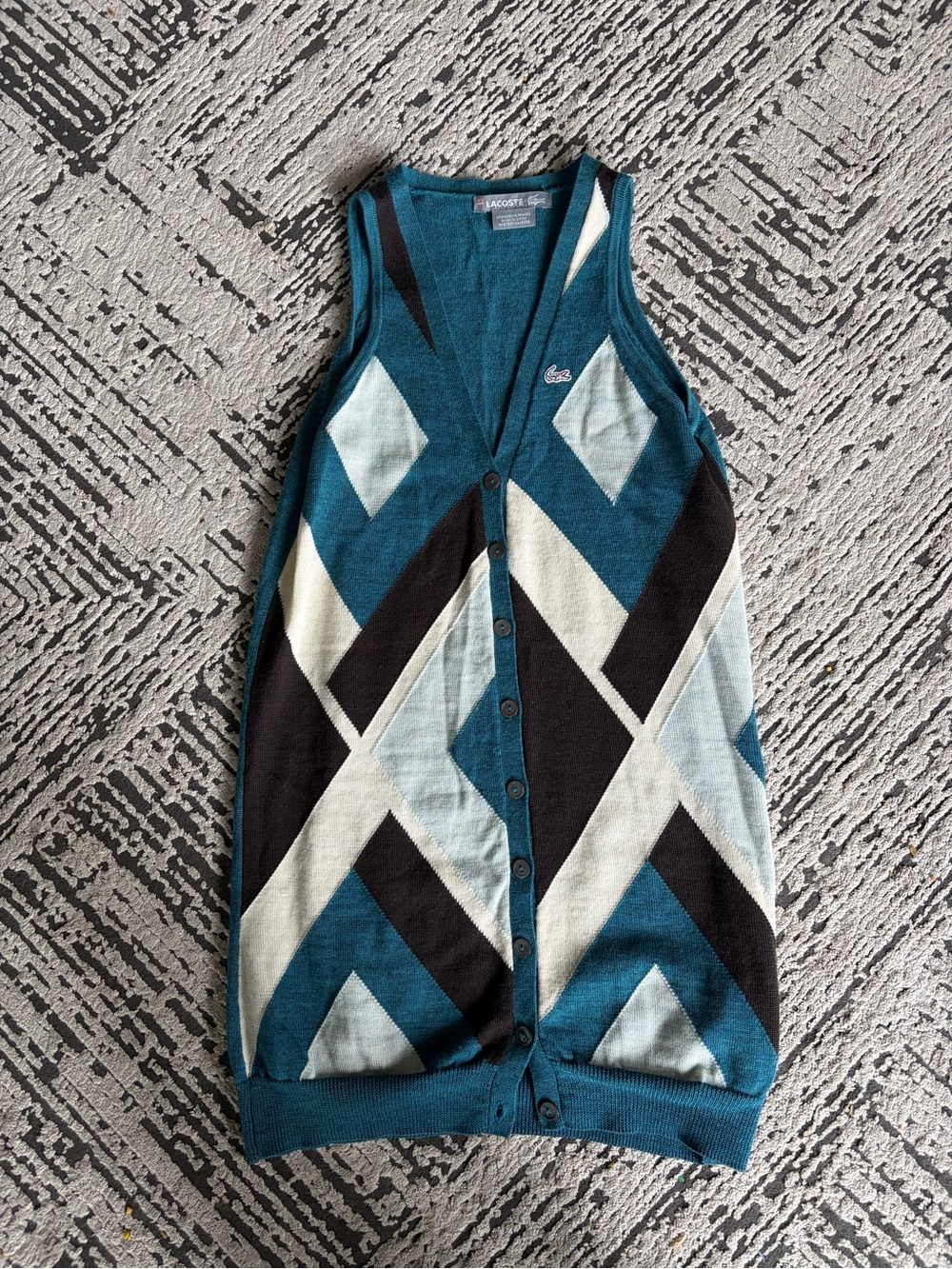 Lacoste Teal Geometric Button-Up Sleeveless Top